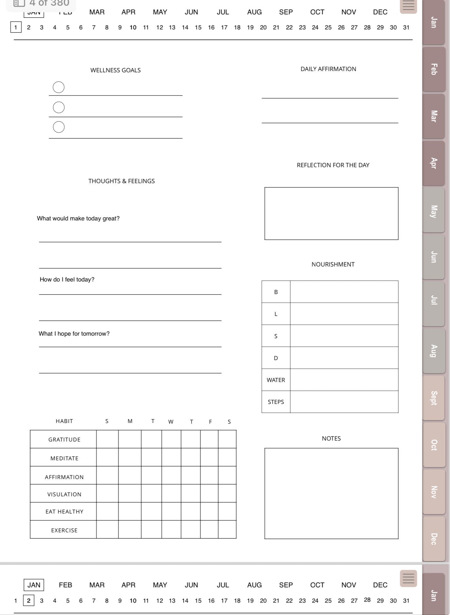365 Wellness Planner | Digital Wellness Tracker | Year Round Planner | Mental Health Journal