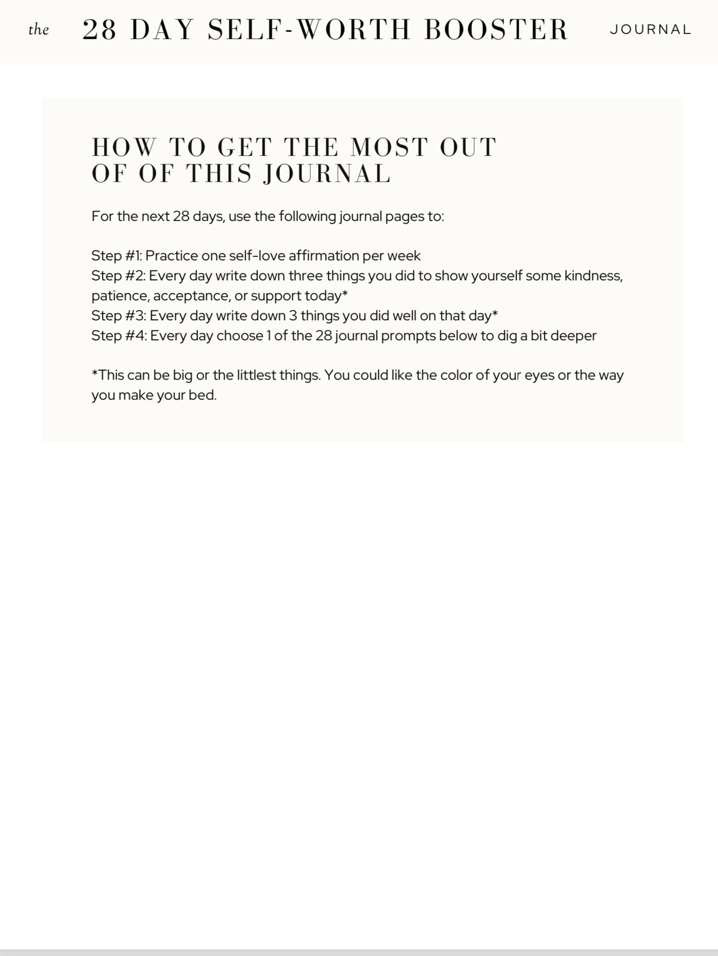 28 Day Self Love Workbook | Digital Self Love Journal | Monthly Self Care Journal