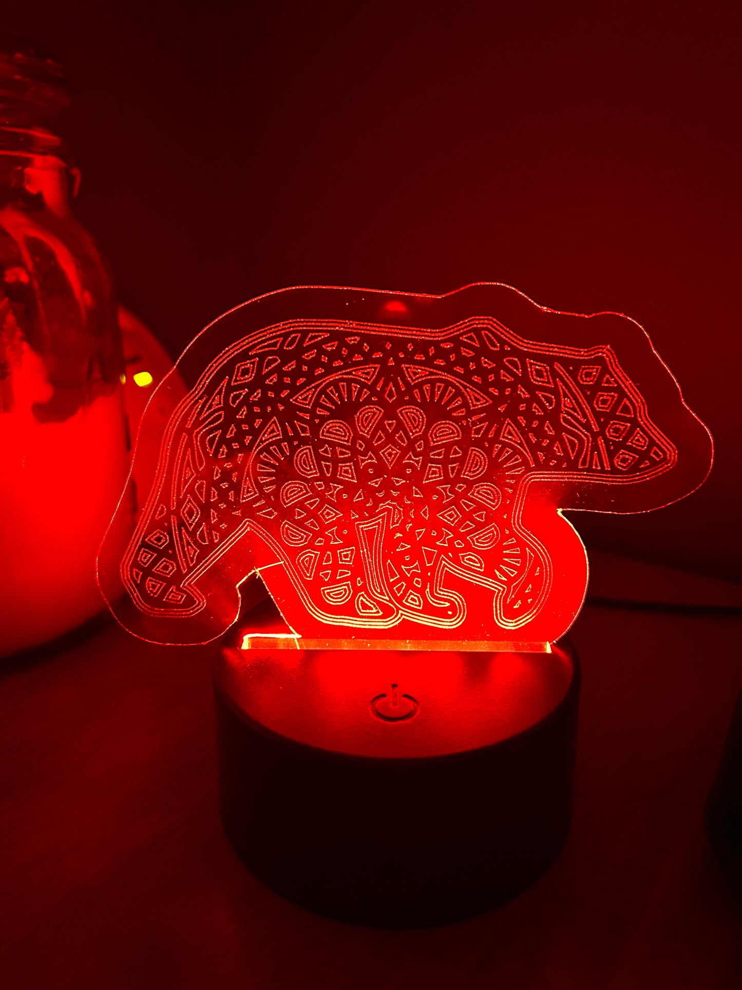 Bear Mandala Night Light | LED Night Lamp | Personalized Light | Remote Controlled | Engraved Animal Light | Animal Colorful Nightlight