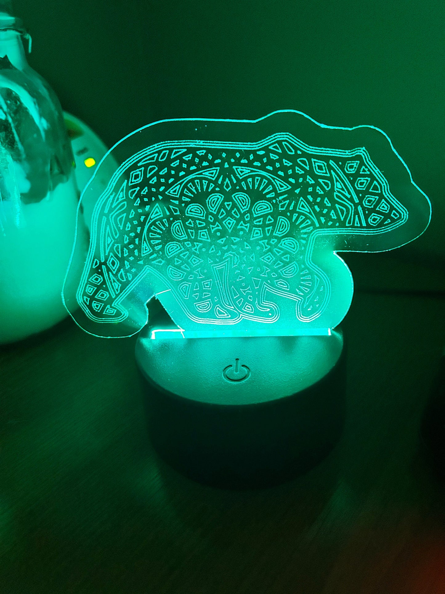 Bear Mandala Night Light | LED Night Lamp | Personalized Light | Remote Controlled | Engraved Animal Light | Animal Colorful Nightlight