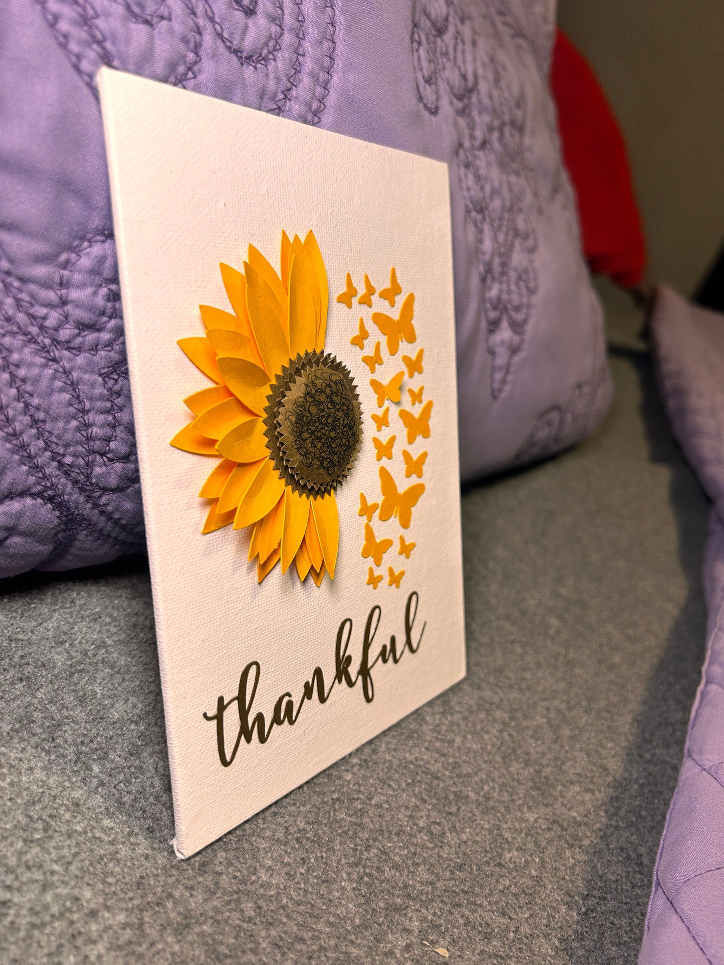 Thankful Sunflower & Butterflies 3D Canvas Panel