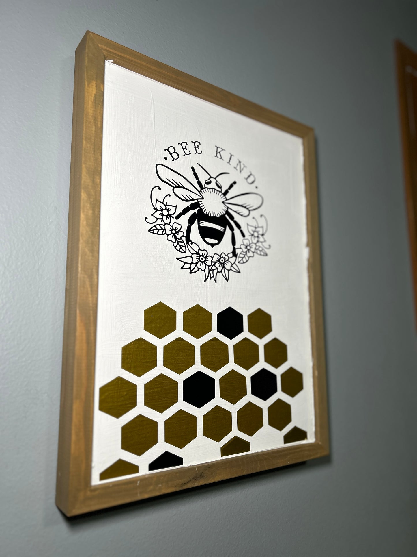 Bee Nice Honeycomb Framed Repurposed Decor