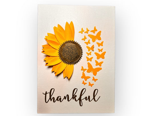 Thankful Sunflower & Butterflies 3D Canvas Panel