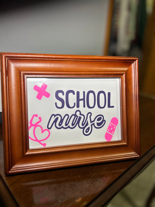 Upcycled Handmade School Nurse Framed Decor, Wooden