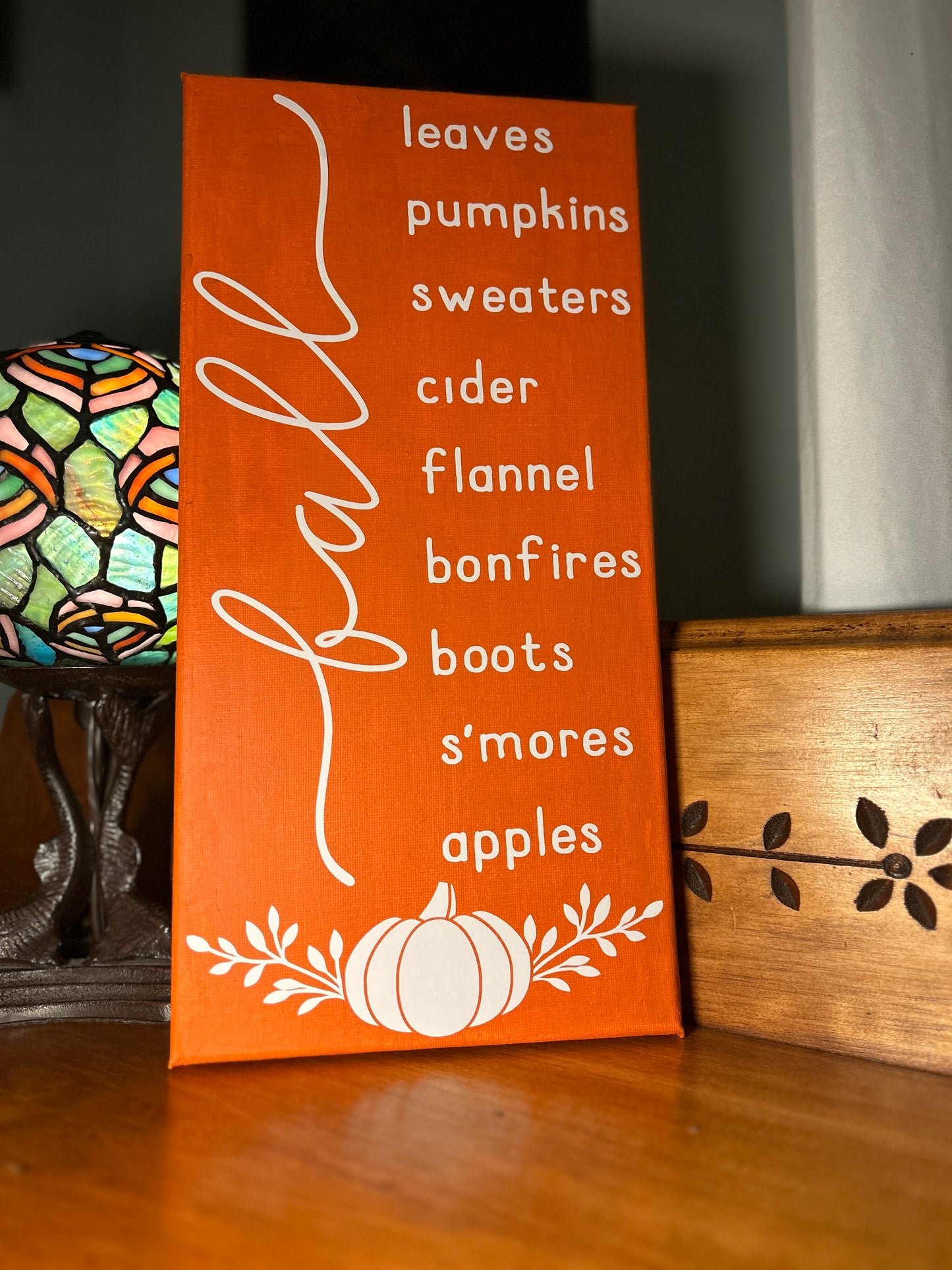 All Things Fall Hand Painted Canvas with Vinyl Seasonal Home Decor