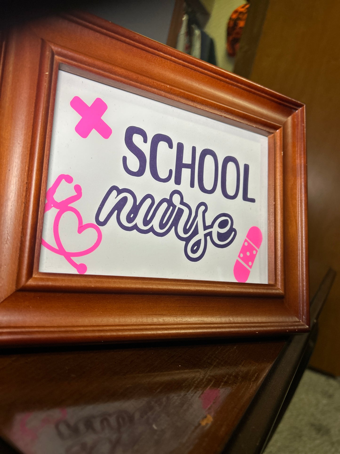 Upcycled Handmade School Nurse Framed Decor, Wooden