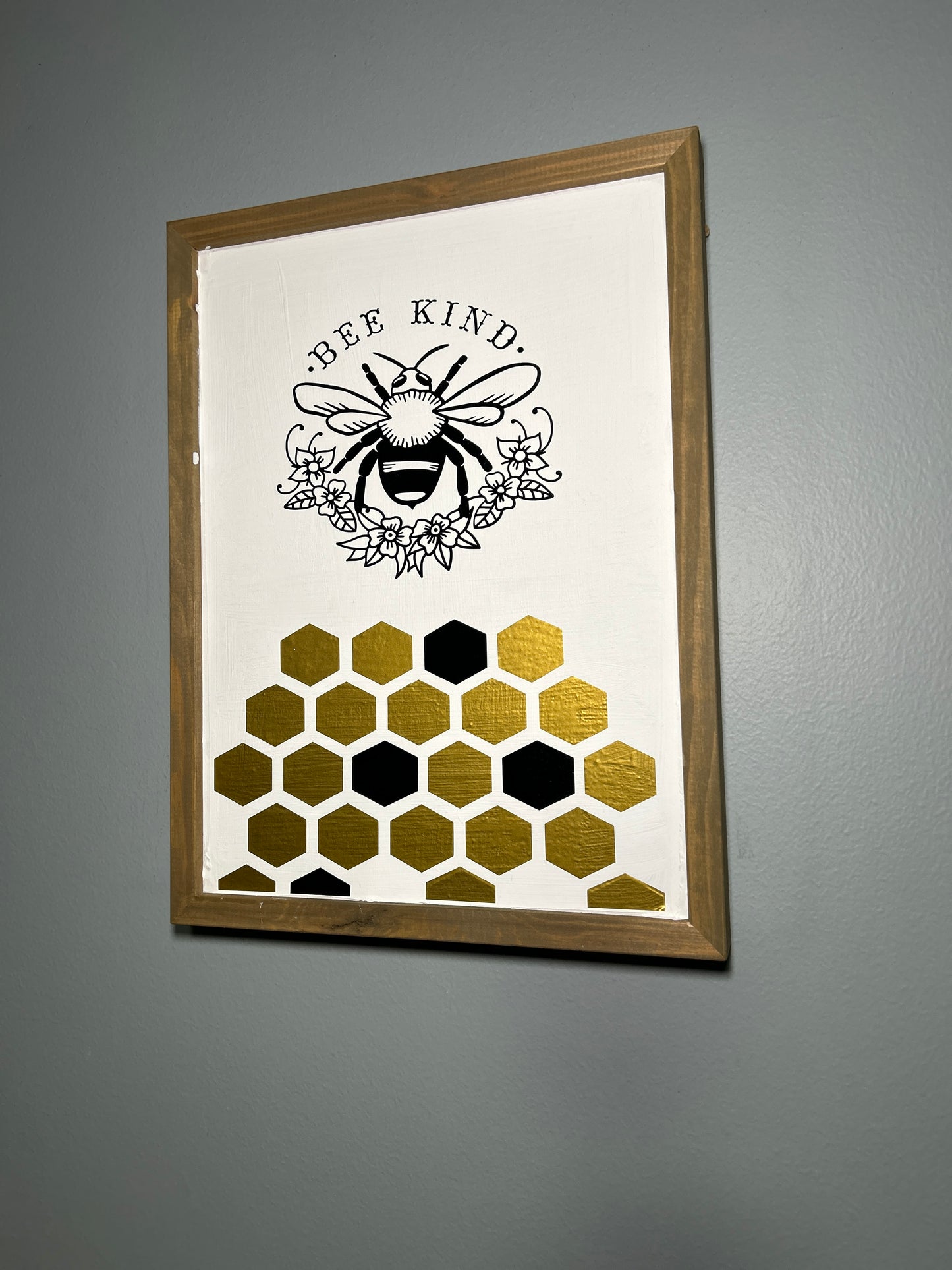 Bee Nice Honeycomb Framed Repurposed Decor