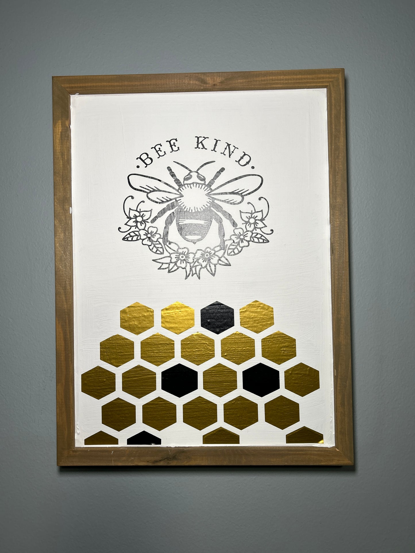 Bee Nice Honeycomb Framed Repurposed Decor