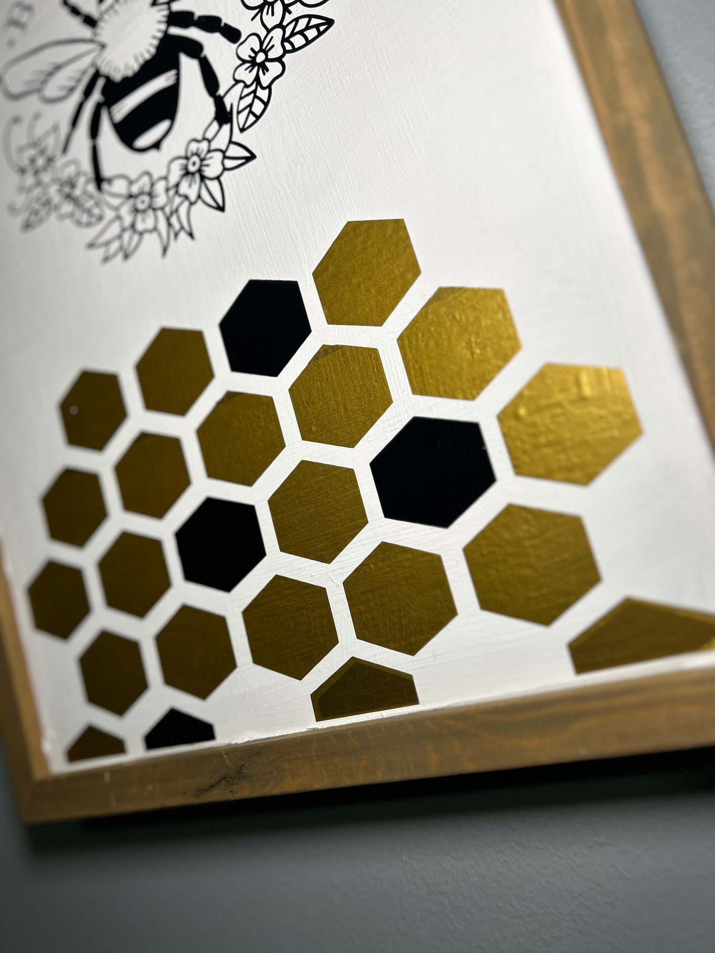 Bee Nice Honeycomb Framed Repurposed Decor