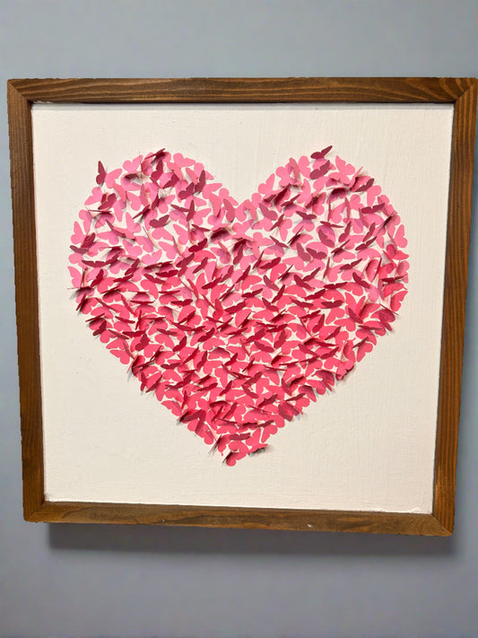 Flyaway Butterfly Heart | Paper Butterfly Heart on Wood Canvas | Paper Crafts | Flyaway Heart