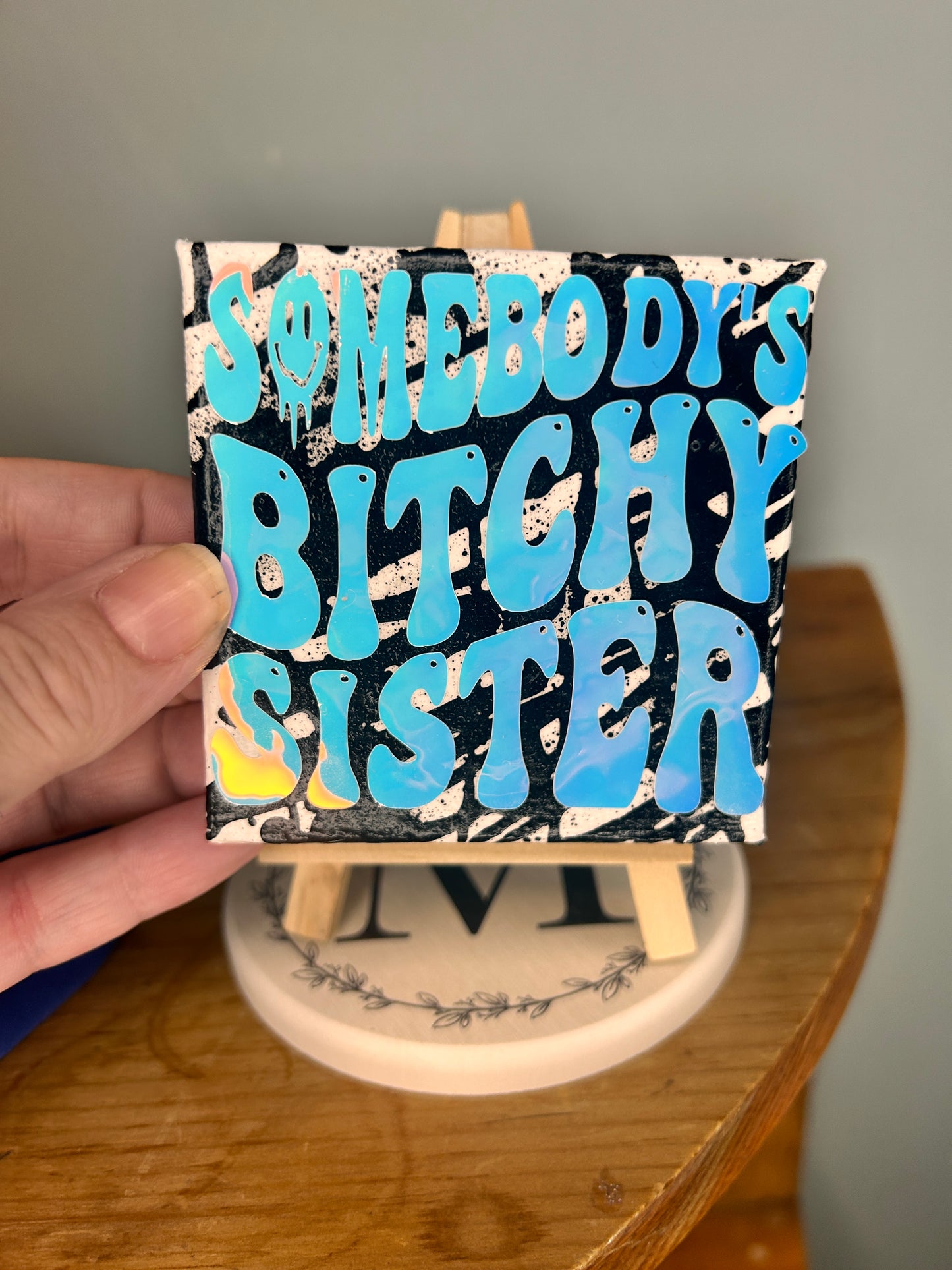 Mini Painted Canvas & Easel Funny Sister Quote